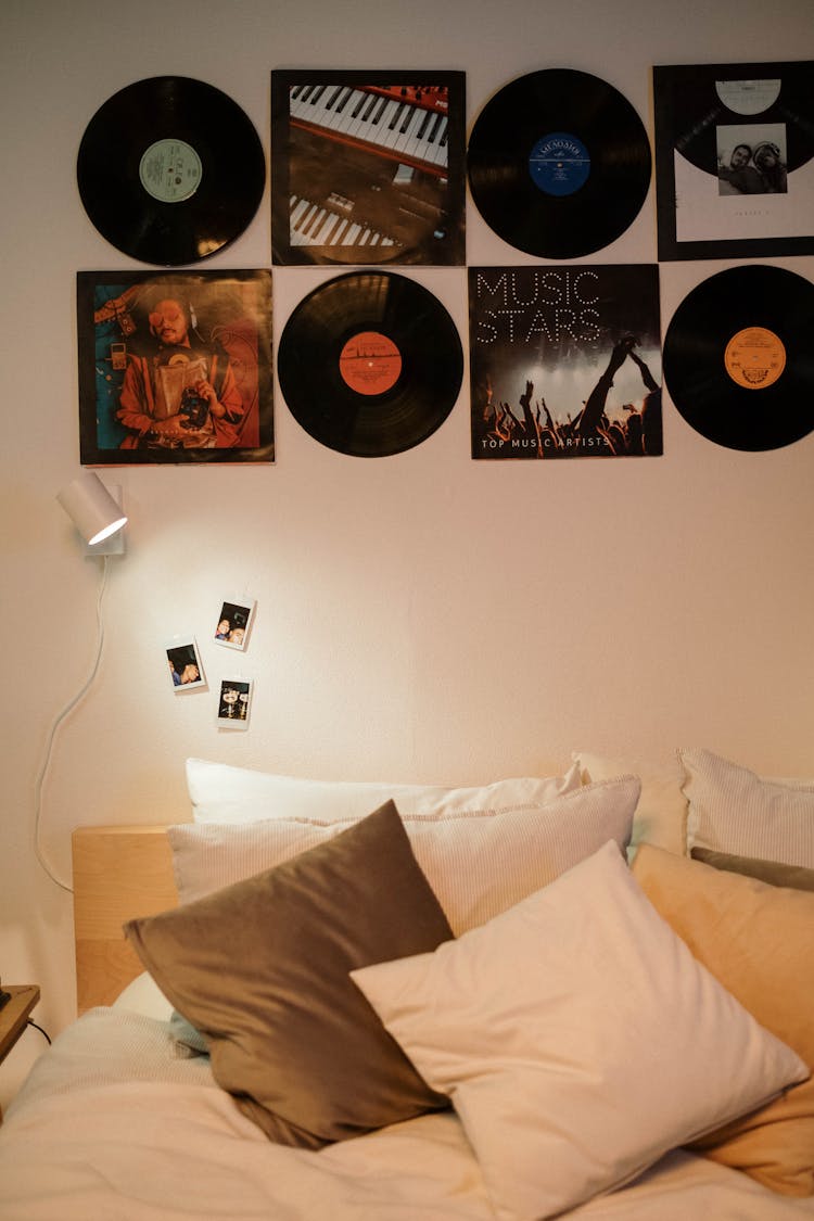 Vinyl Records On Display In He Bedroom Wall