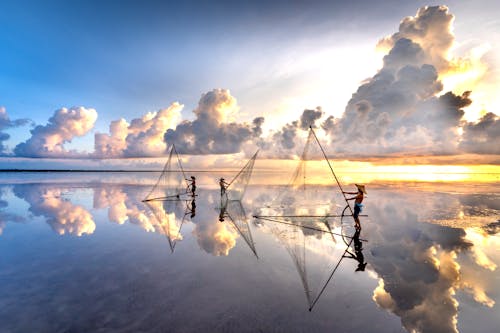 Безкоштовне стокове фото на тему «відображає, Захід сонця, лову риби» стокове фото