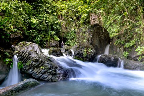 Free Peaceful waterfall in a lush forest setting, showcasing flowing water and verdant foliage. Stock Photo