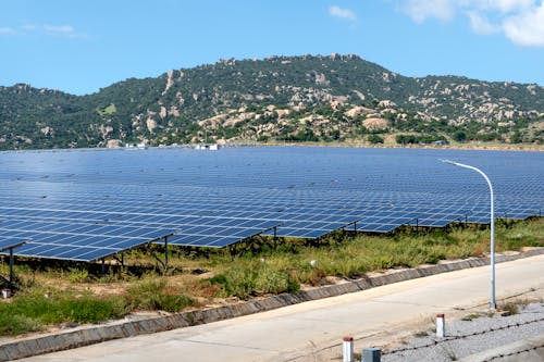 Solar Panels on Green Grass Field Under the Blue Sky