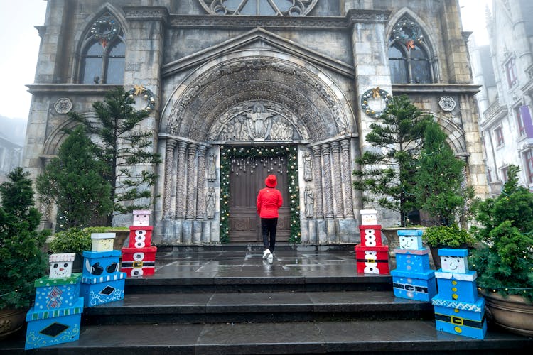 Person Entering The Saint Denis Church At Ba Na Hills