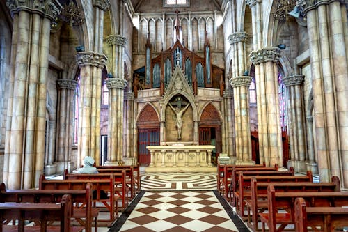 Free Brown Wooden Benches Inside the Cathedral Stock Photo