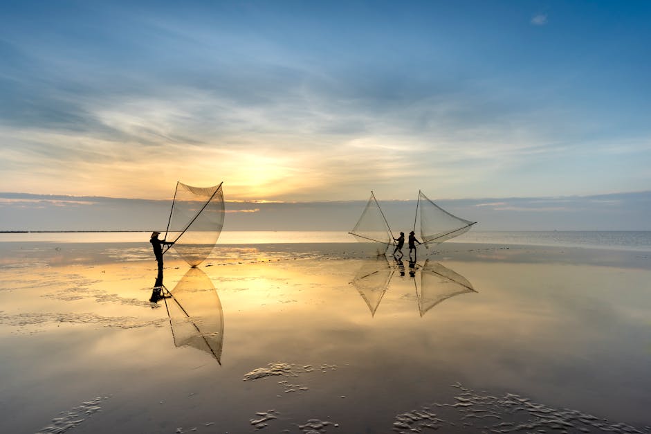  Fishermen Casting Nets at Sunrise Acrylic Painting Men