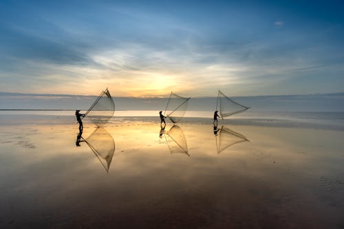 คลังภาพถ่ายฟรี ของ ชายหาด, ชาวประมง, ตะวันลับฟ้า