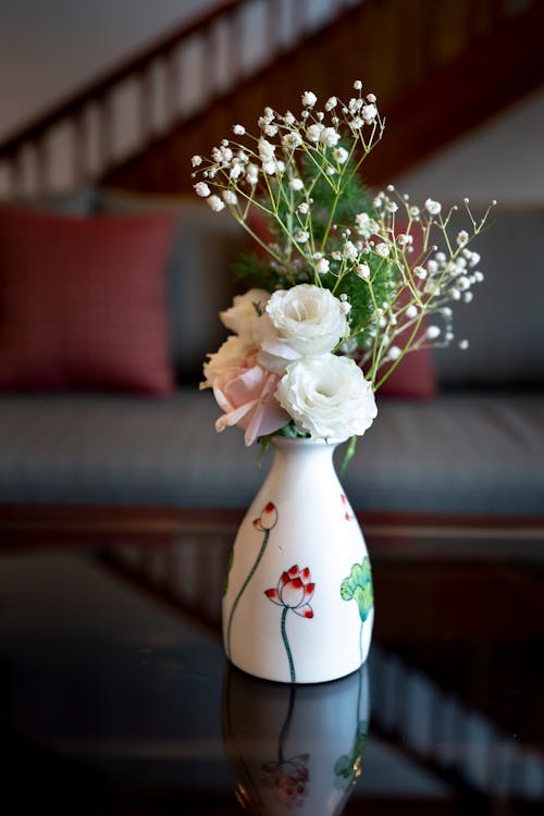 Close-up of Flower Bouquet in a Vase on a Coffee Table 