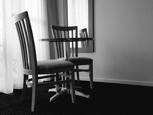 Free stock photo of chairs, curtains, dinner table Stock Photo