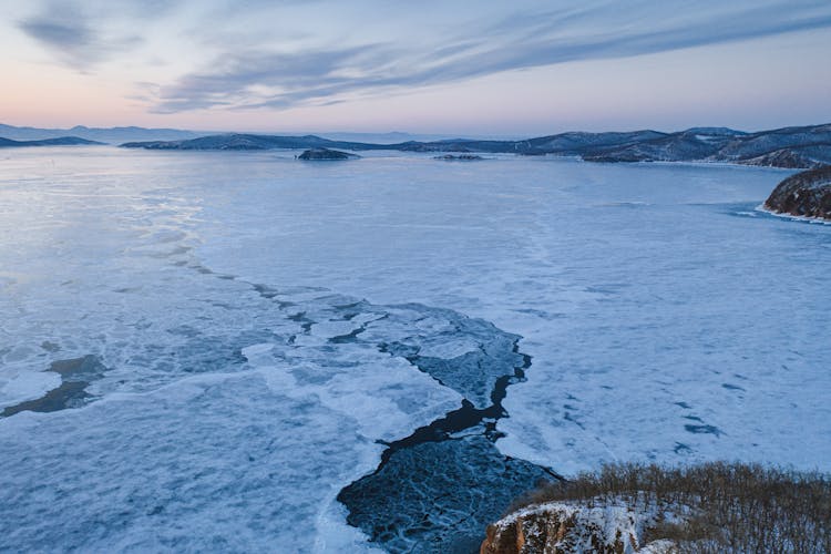 Aerial View Of Frozen Lake