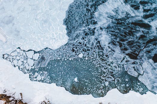 Stunning aerial shot of icy formations in the Arctic region, showcasing nature's beauty.