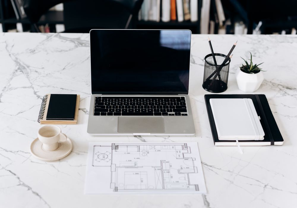 Minimalist marble workspace setup