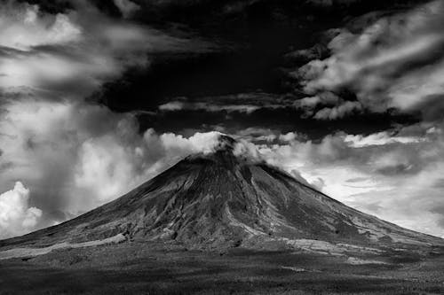 Free Gray Scale Photo of Active Volcano Stock Photo