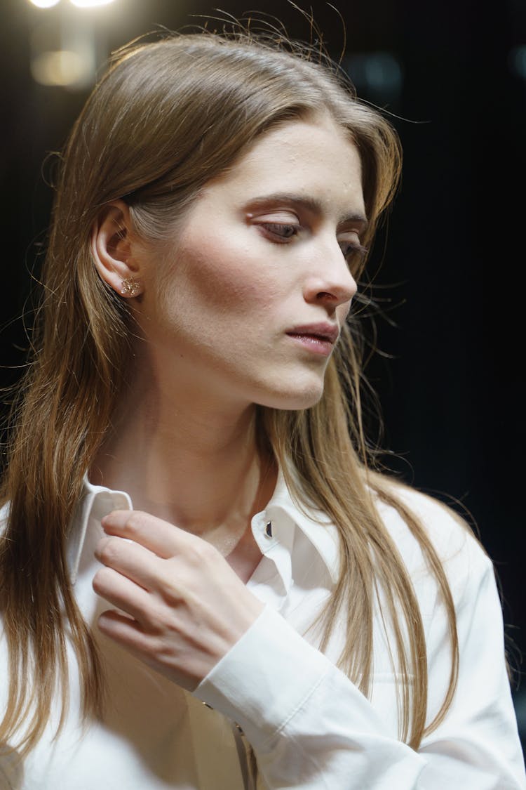 Woman In White Dress Shirt