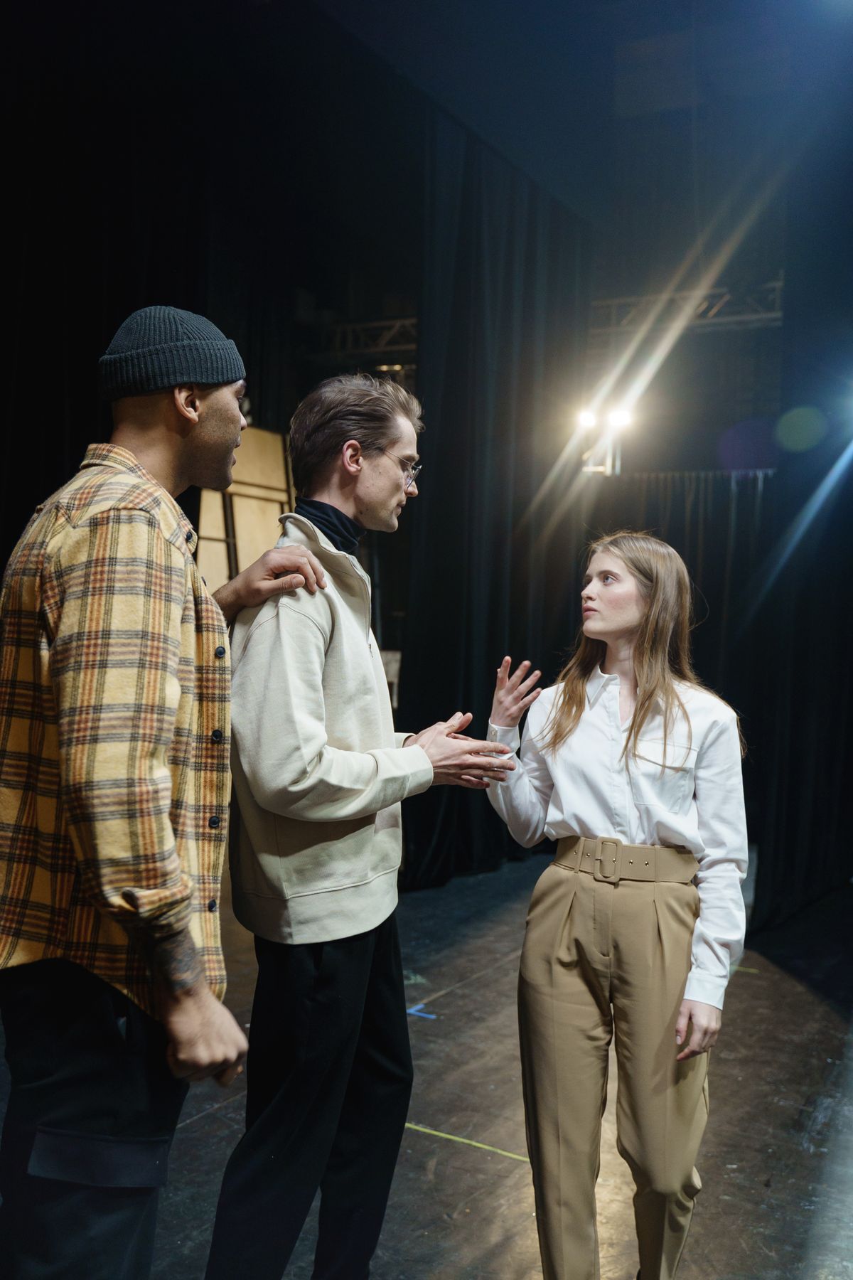 Small group of students collaborating on a scene during acting class