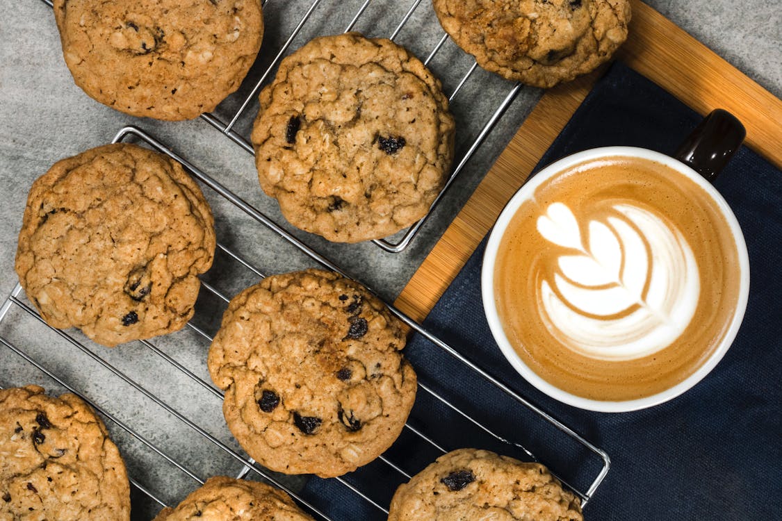 Základová fotografie zdarma na téma caffè latte art, chutný, cookies