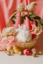 White Rabbit on Brown Wicker Basket