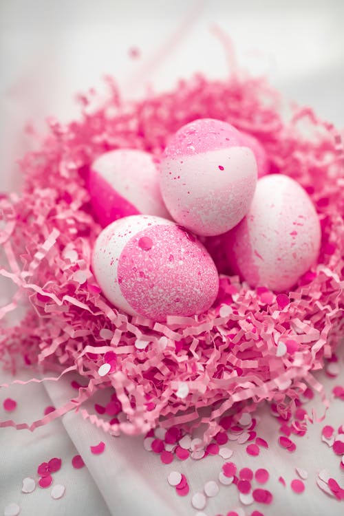 Pink Painted Eggs On Pink Nest