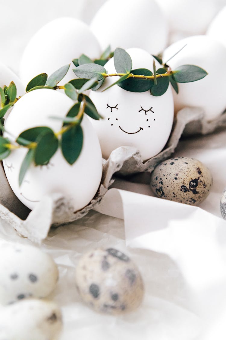 Cute Painted Eggs With Leaves