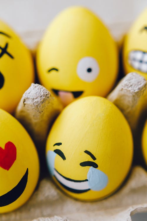 Free Yellow Smiley Emoji Painted Eggs Stock Photo