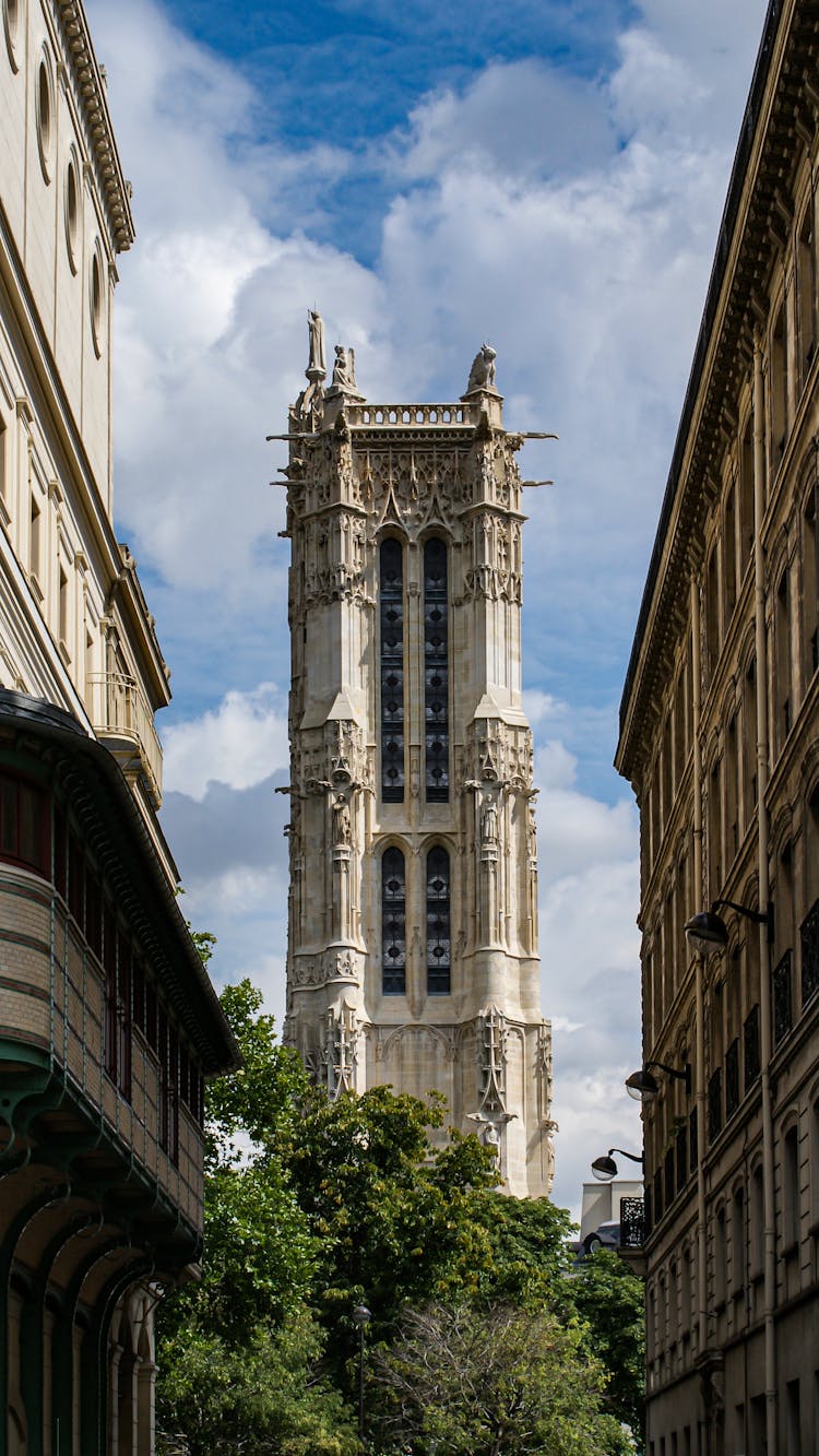 Saint-Jacques Tower Under The Blue Sky And White Clouds 