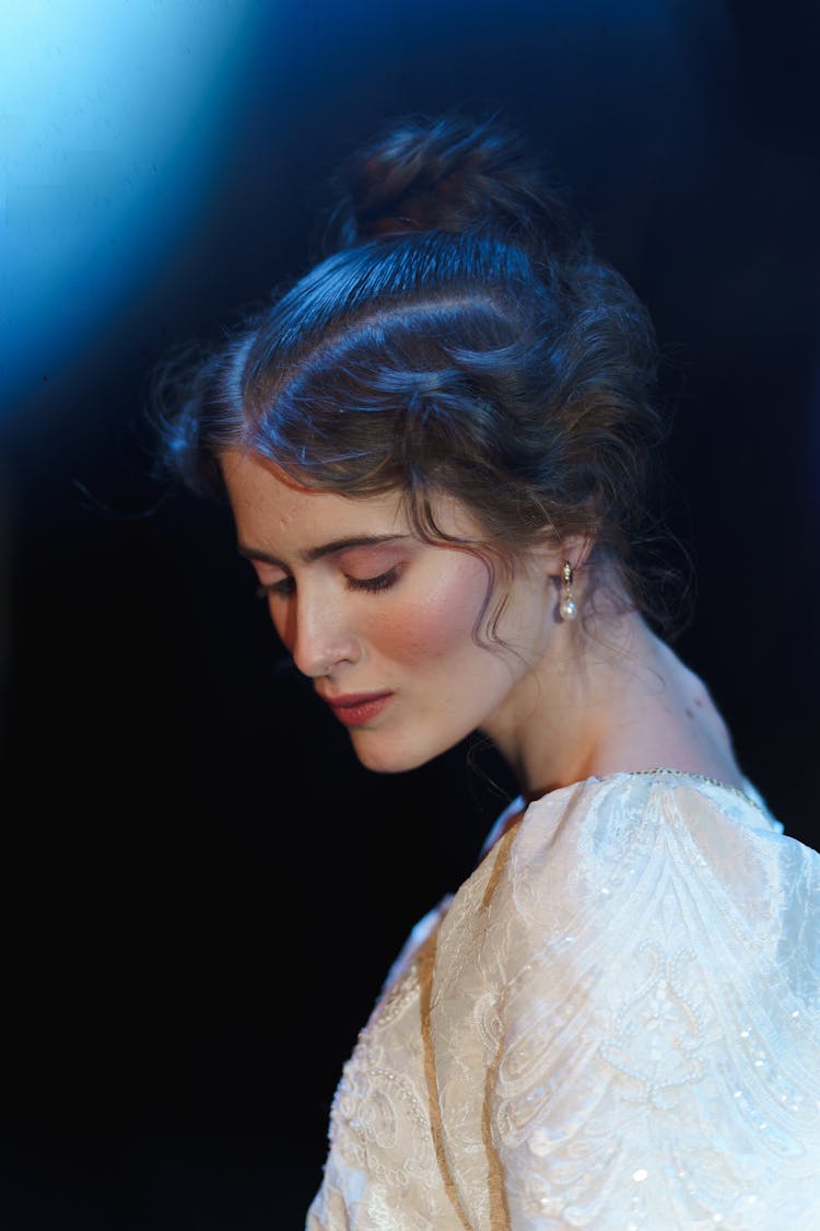 Woman In White Floral Dress