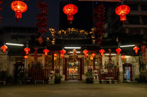 Lanterns Hanging Buildings at Chinese New Year