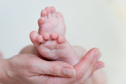 A Baby's Feet on a Person's Hand