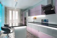 Modern kitchen with pink cupboards