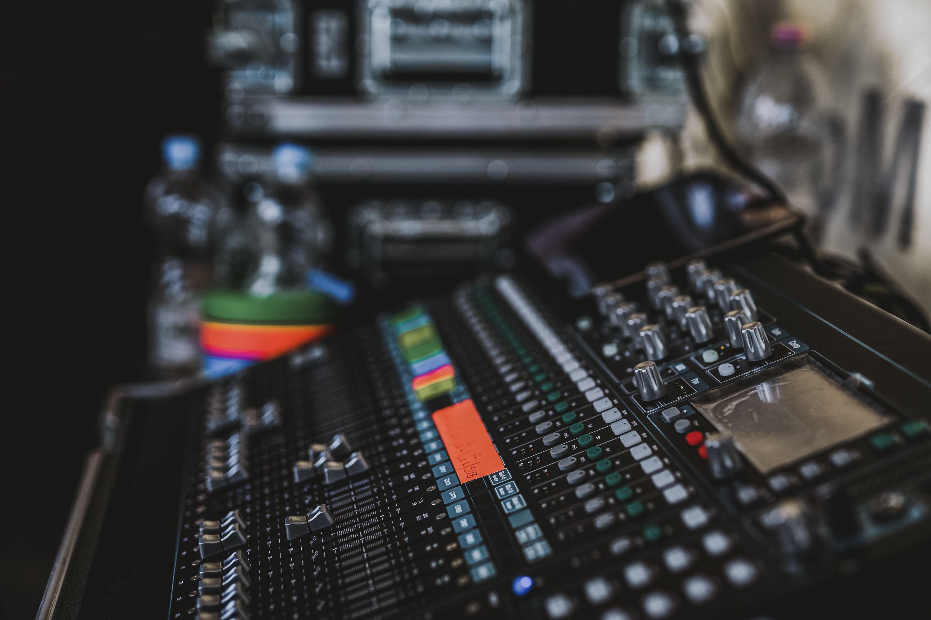 A black audio mixer