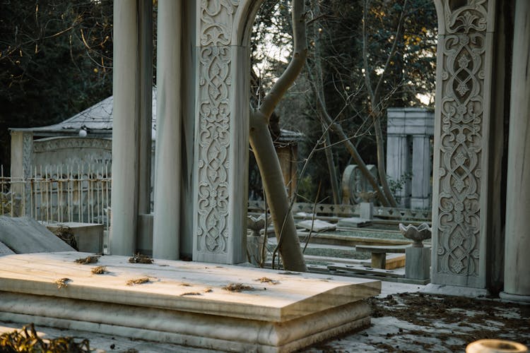 Old Cemetery Among Green Trees