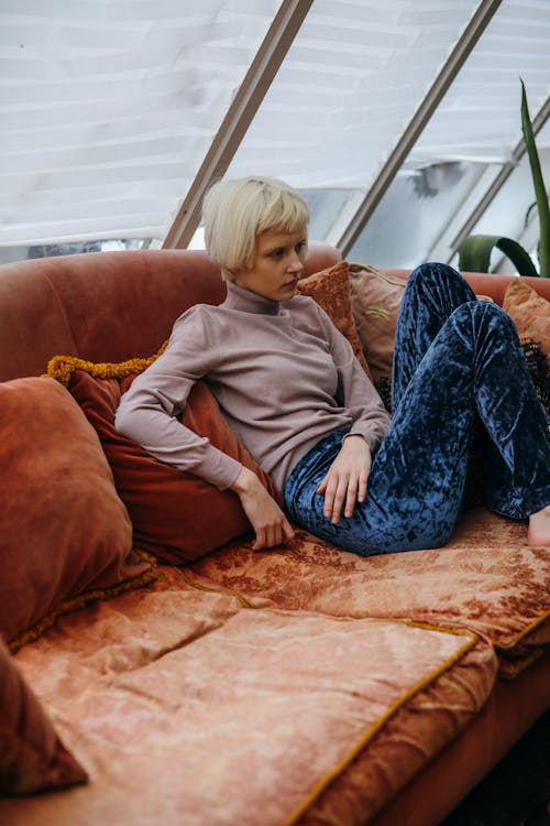 A Woman Sitting on the Couch