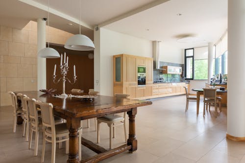 Interior of dining room with furniture