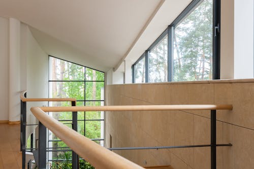Railing and windows of modern apartment