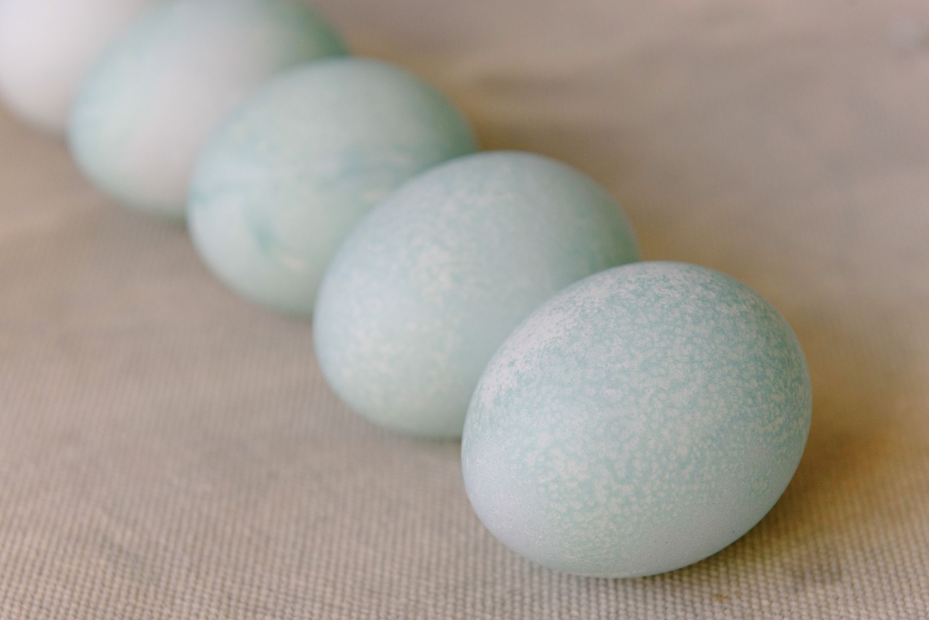 Carton of blue eggs on store shelf