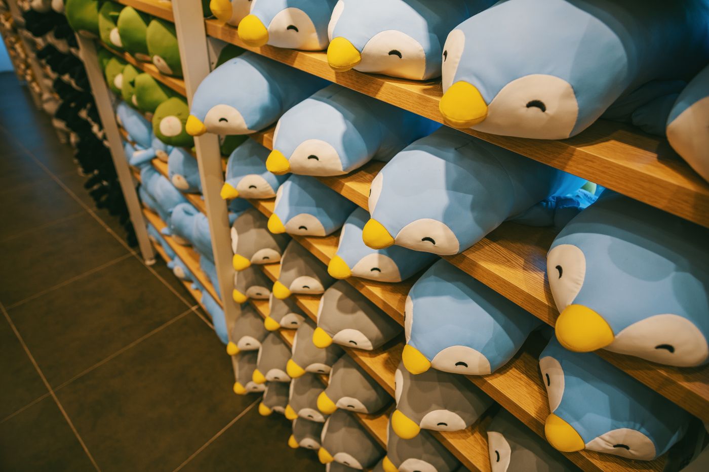 Rows of soft toys lined up on shop shelves — photo by FOX on Pexels
