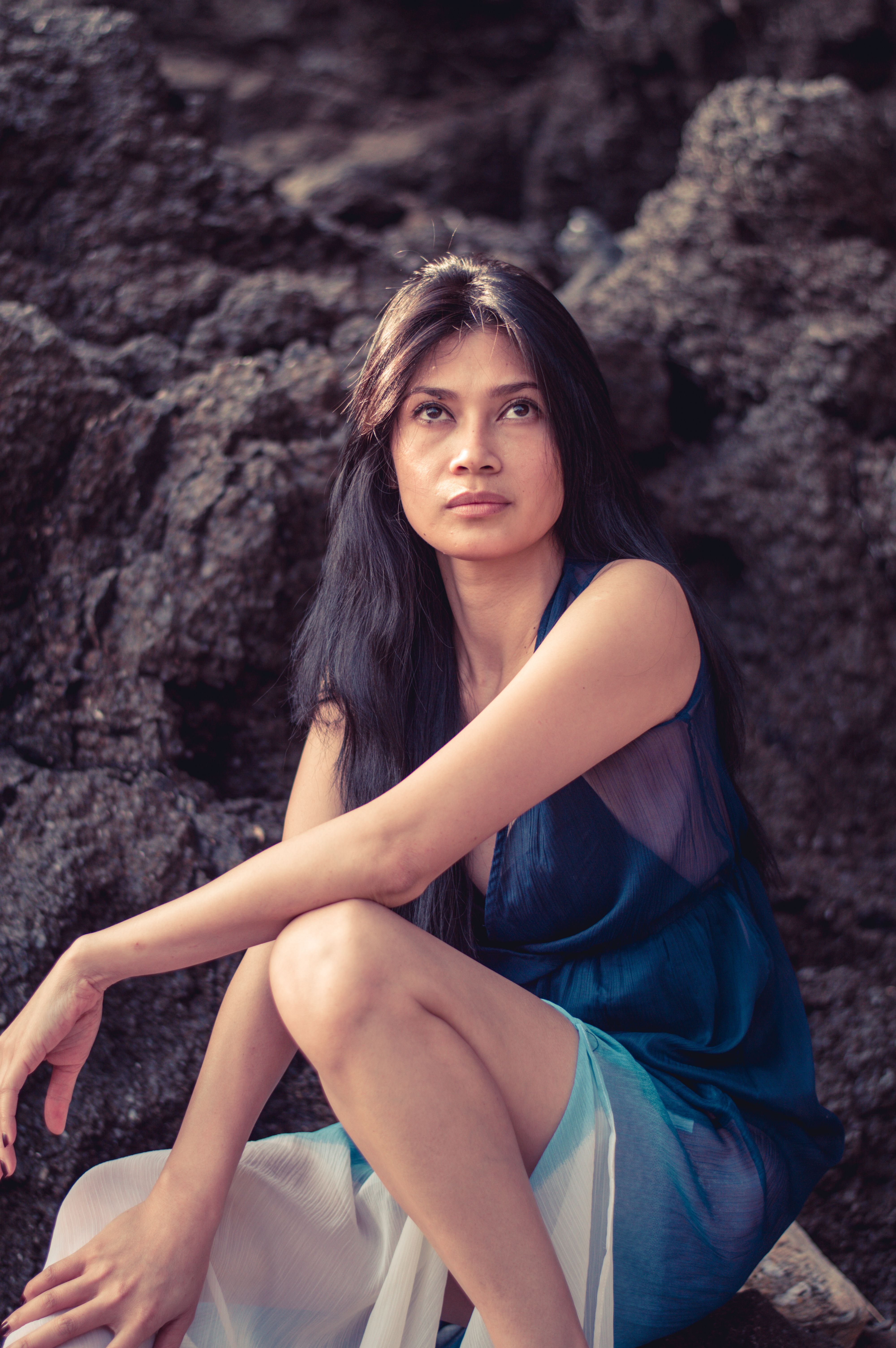 Woman in Blue and White V-neck Dress · Free Stock Photo