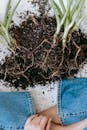 Woman sitting with sprouts in soil