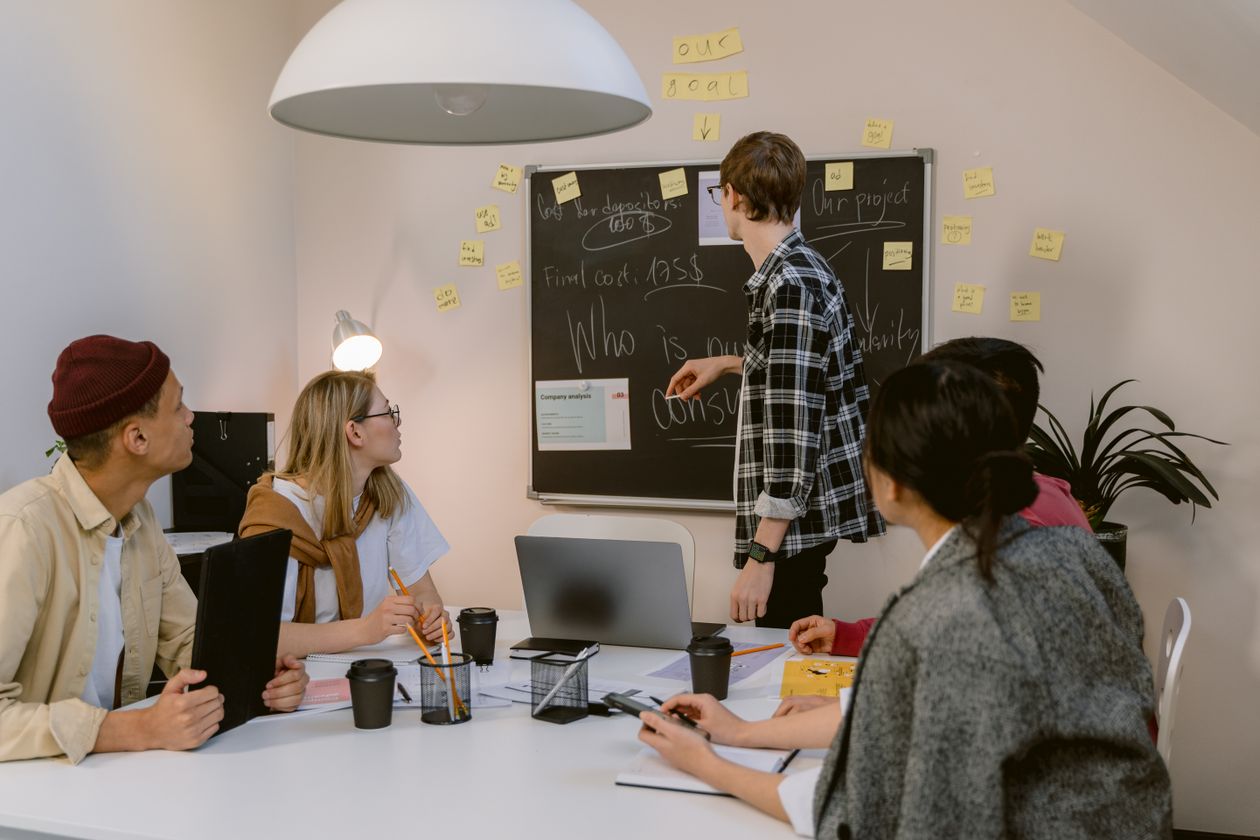 Team discussing a project together