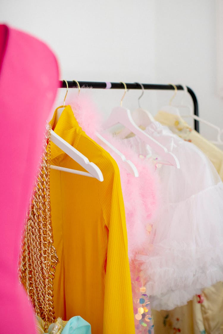 Clothes Hanged On A Clothes Rack