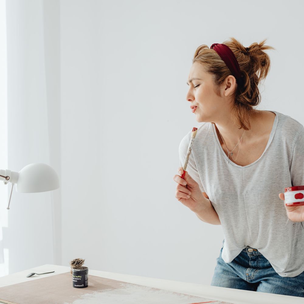 Commercial Decorating in Belmont — a decorator at work mid-project