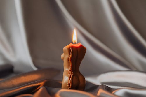 Lighted Body Shaped Candle in Gray Silk Cloth
