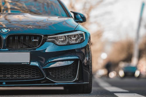 Free Blue Bmw Car on the Road Stock Photo