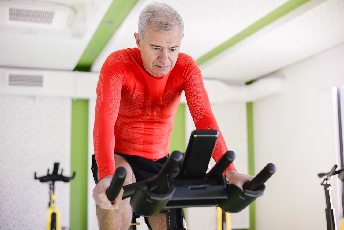 Man on exercise bike