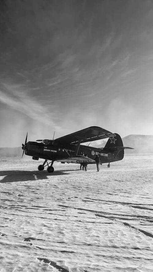 Free A Grayscale of a Vintage Russian Airplane Stock Photo