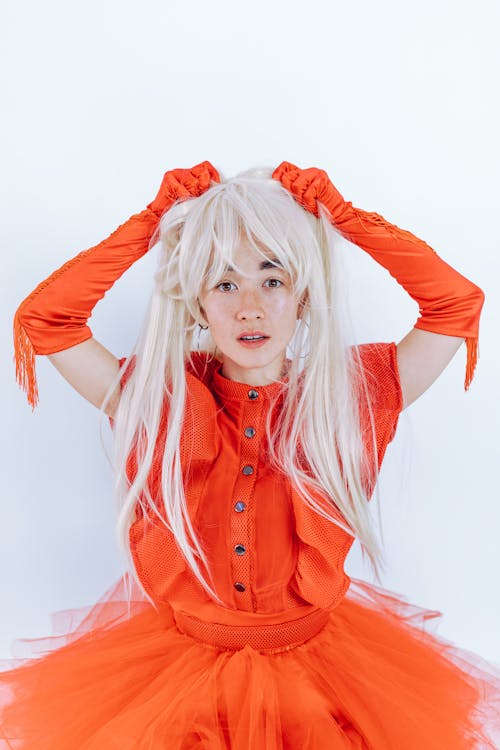 オレンジドレス, スタイル, スタジオ撮影の無料の写真素材