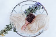 Black and White Hair Brush on White and Green Floral Wreath