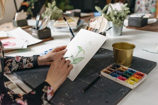 Botanical watercolour being painted on paper — photo by Pavel Danilyuk on Pexels