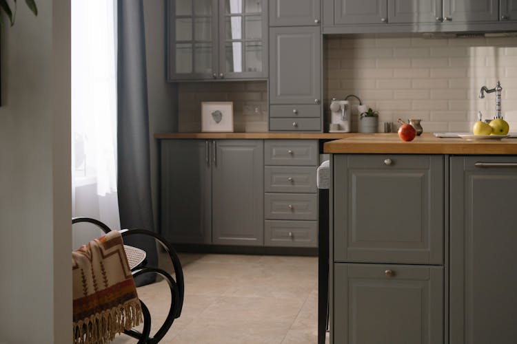 Kitchen With Gray Cabinets