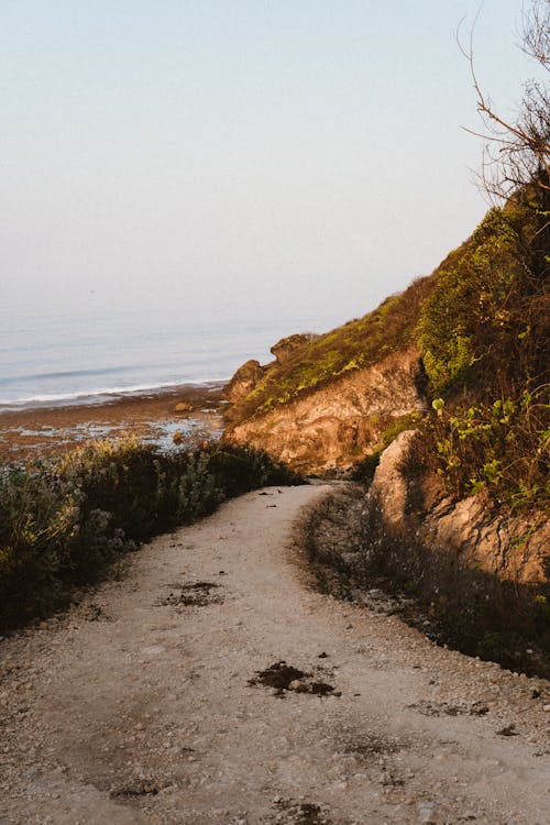 Scenic landscape of narrow path leading to sea