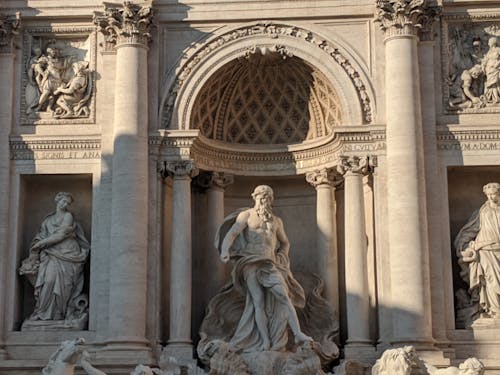 Sunlight on Statues and Sculptures of the Trevi Fountain