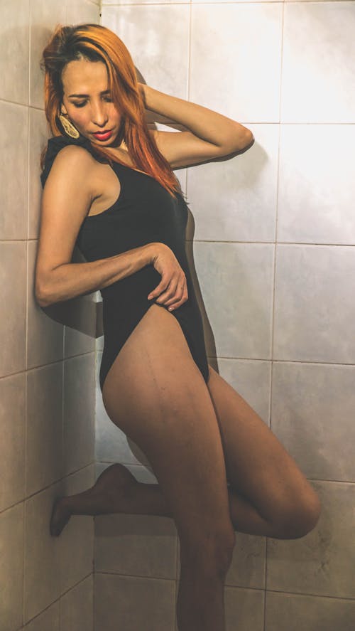 Free A Woman In Black Sexy Swimwear Stock Photo