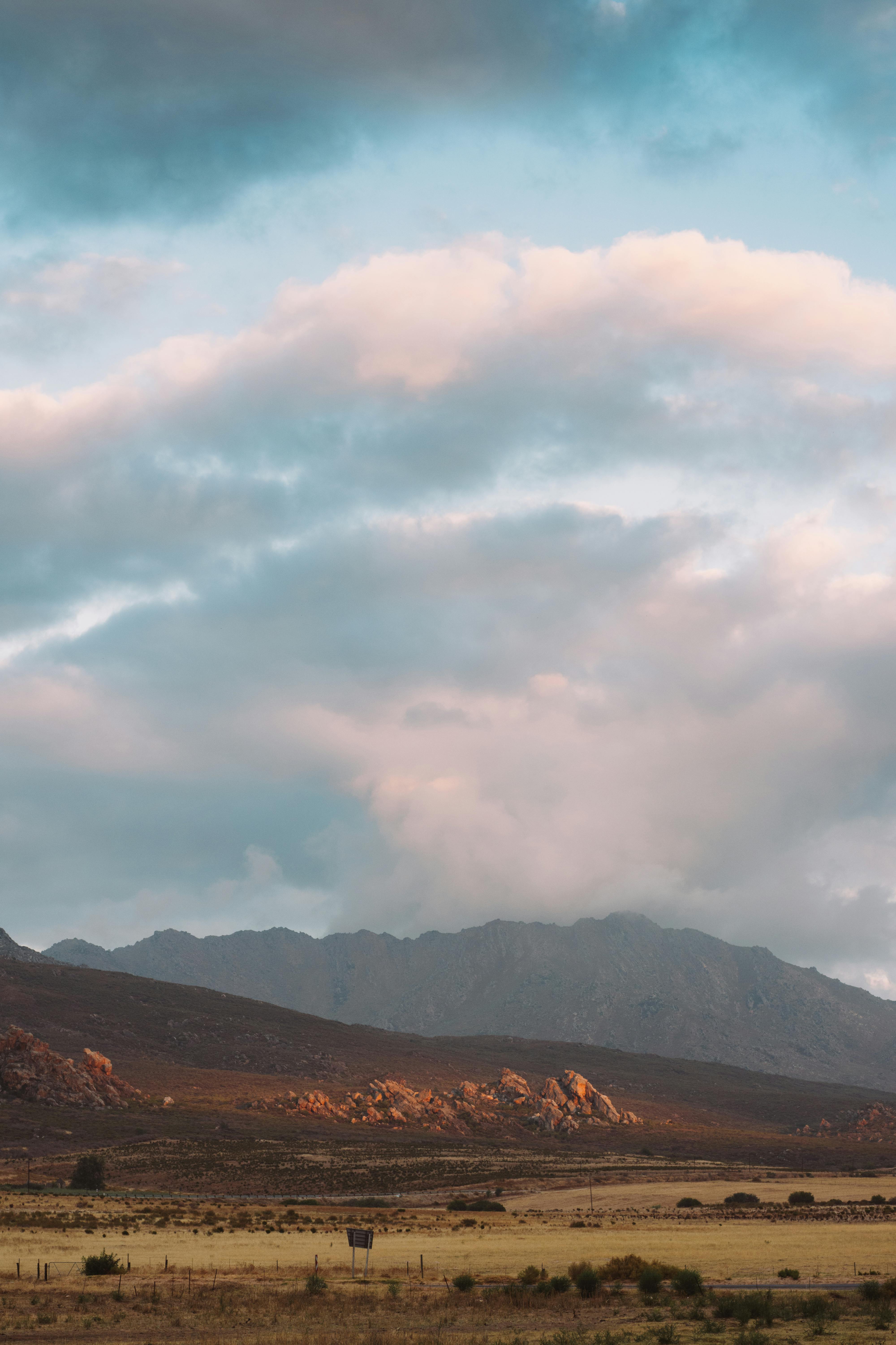 Beautiful mountain landscape under a cloudy sky in Western Cape, South Africa.